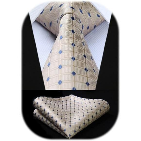 Plaid Tie and Pocket Square Set for Men Formal Wedding Business Necktie - Picture 7 of 7